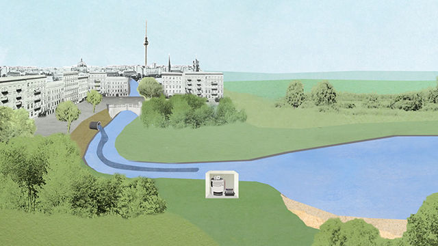 2D-Collage-Still: Berlin mit Fluss und Abwasser
