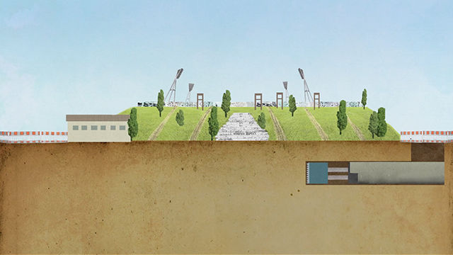 2D-Collage-Still: Ein Tunnel unter dem Berliner Mauerpark