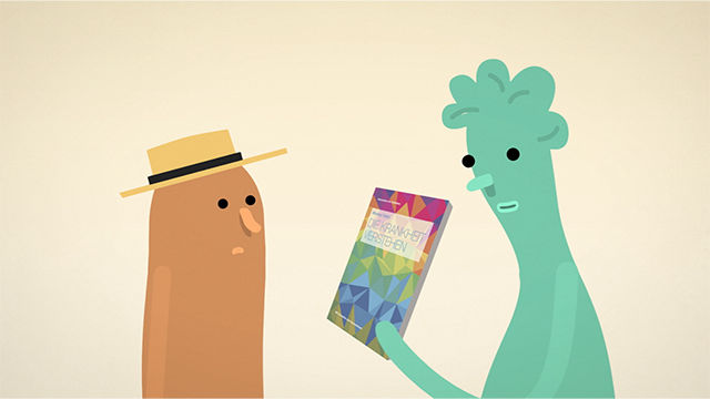 Motion-Graphic-Still: Ärztin zeigt Patient Broschüre über Morbus Fabry