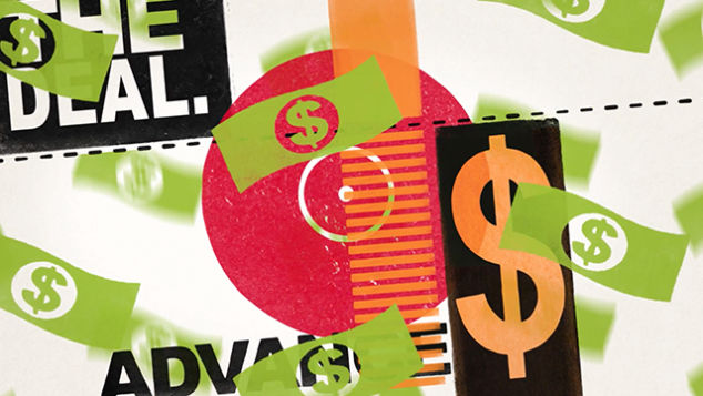 Grafik mit Schallplatte und Geldscheinen